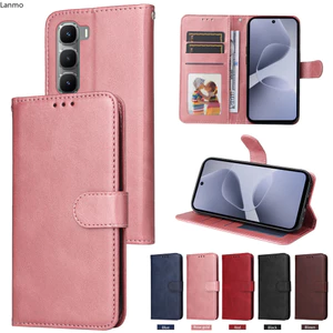Ốp lưng cho Infinix Hot 60i Tecno Spark 40 Spark Go 5G 2025 Ví lật cổ điển Vỏ điện thoại chống sốc bằng da màu trơn