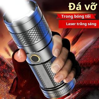 Đèn pin ánh sáng mạnh có thể sạc lại nhỏ siêu sáng tầm xa ngoài trời di động mini đèn xenon đèn laser trắng pháonhỏthép