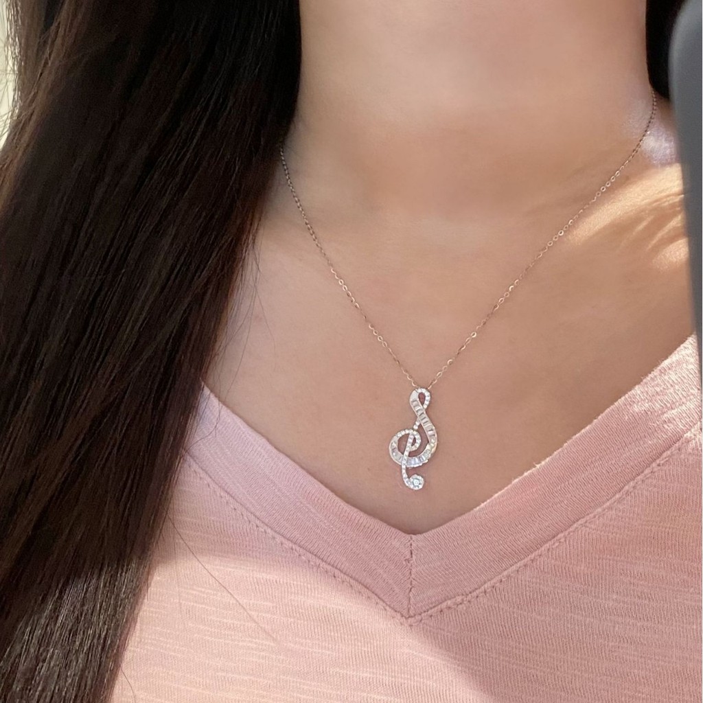 Vòng cổ Clef Treble lấp lánh, Mặt dây chuyền ghi chú âm nhạc bạc với kim cương giả, Trang sức tối giản dành cho những người yêu thích âm nhạc