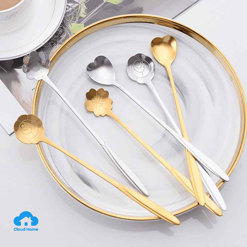 🌤️COD🌤️Thìa Pha Cà Phê Thép Không Gỉ Hình HOA Muỗng Pha Trà Ngũ Cốc Decor