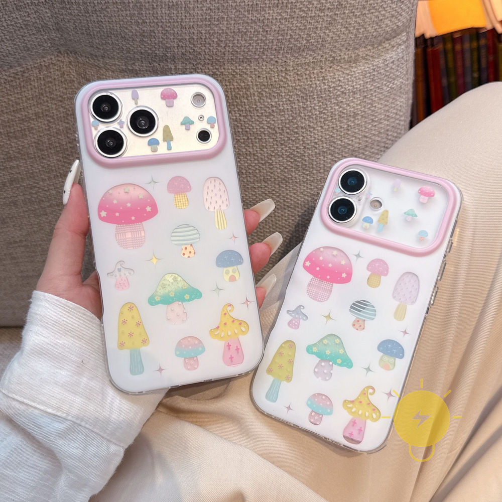 Phone Case For iPhone 17 Pro Max 16 15 TPU Colorful Mushroom Aesthetic Korean Cute