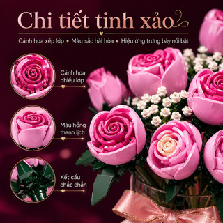 Bó hoa hồng lắp ráp 12 bông – Kèm hoa phụ trắng, trang trí sang trọng – Quà Valentine lãng mạn, chất lượng cao