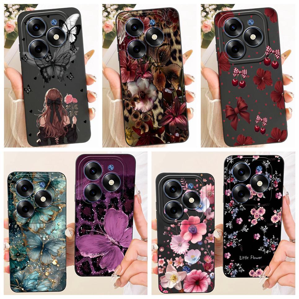 Dành Cho Infinix Hot 40i Hot40i X6528B Ốp lưng Hoa Thạch Bướm Da Báo In Nơ Họa Tiết Vỏ Silicon Mềm Ốp Lưng