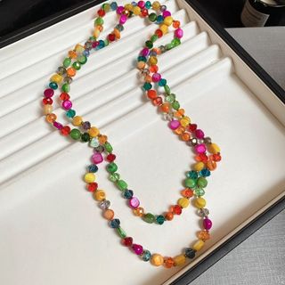Vòng cổ dài CLEARLINE, Vòng cổ cổ cổ đính cườm vỏ đầy màu sắc, Vòng cổ hai lớp Bohemian có thể xếp chồng lên nhau thời trang dành cho nữ