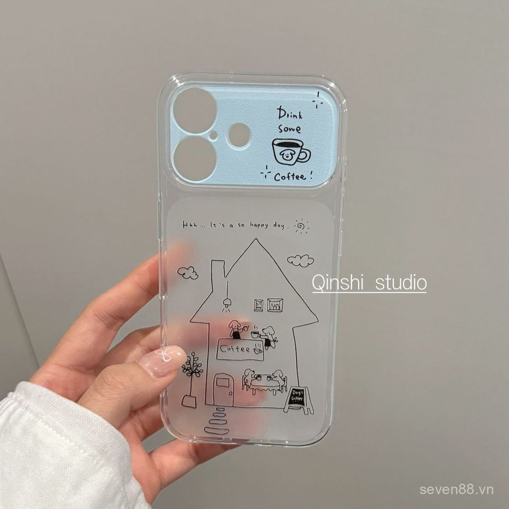 Ốp Điện Thoại Thích Hợp Cho iPhone 13 14 15 16 17 Pro max Plus Coffee House Puppy Cửa Sổ Lớn Chống Sốc Vỏ Bảo Vệ Chống Sốc Bao Gồm Tất Cả OZMB
