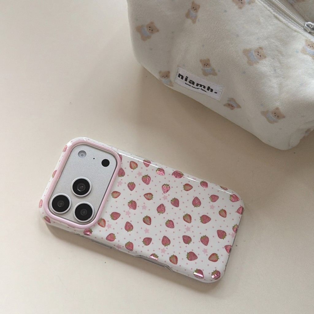 Ốp điện thoại chấm bi dâu tây cho IPhone 17 Pro Max 17 Air 16 15 14 13 Vỏ bảo vệ chống sốc