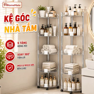 Kệ Góc Nhà Tắm Trong Suốt HomeMate Có Bánh Xe – Giá Để Đồ Nhà Tắm 3/4/5 Tầng Thoát Nước, Kệ Góc Tiết Kiệm Diện Tích