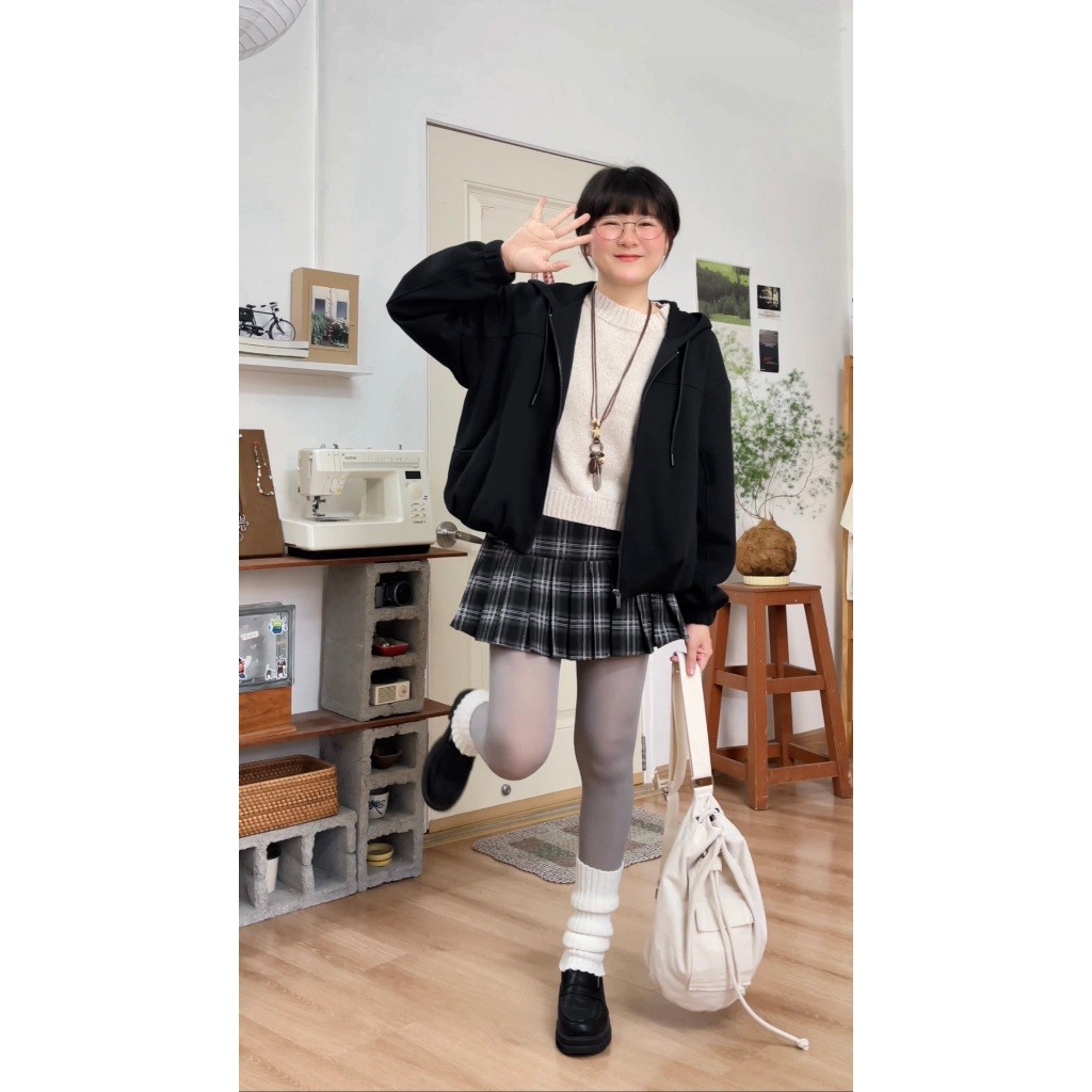 Áo Khoác Hoodie Nữ Mũ Liền Vải Xốp Có Dây Rút Kiểu Dáng Trẻ Trung Năng Động 40004993