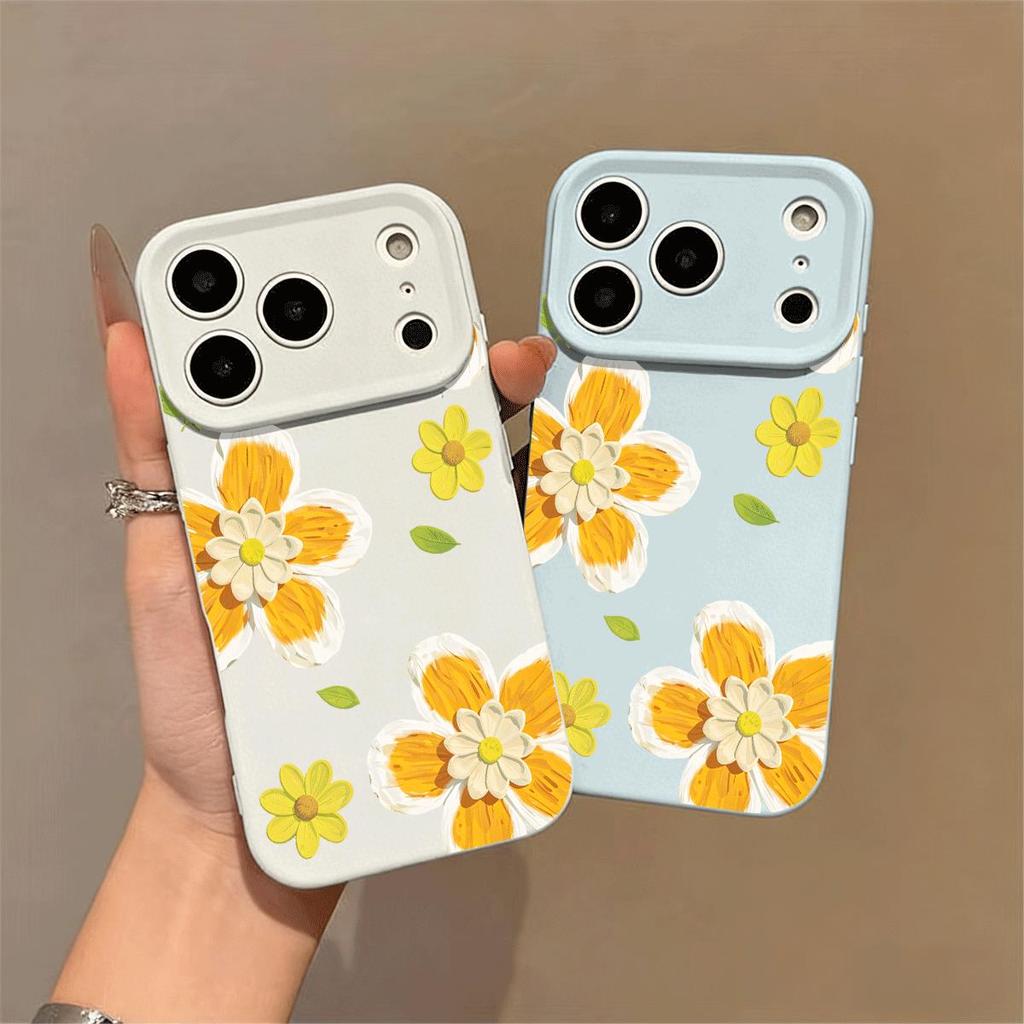 Màu vàng cam hoa nhỏ tươi nền cho iPhone17pro trường hợp điện thoại161514pro lỗ silicone