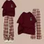 Bộ quần kẻ dài caro đỏ+ và áo phông unisex gấu xanh in ngu ự c -chang3158