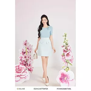 Chân váy ngắn tweed xanh trắng KT thiết kế Elise FF2409206BKTWBL