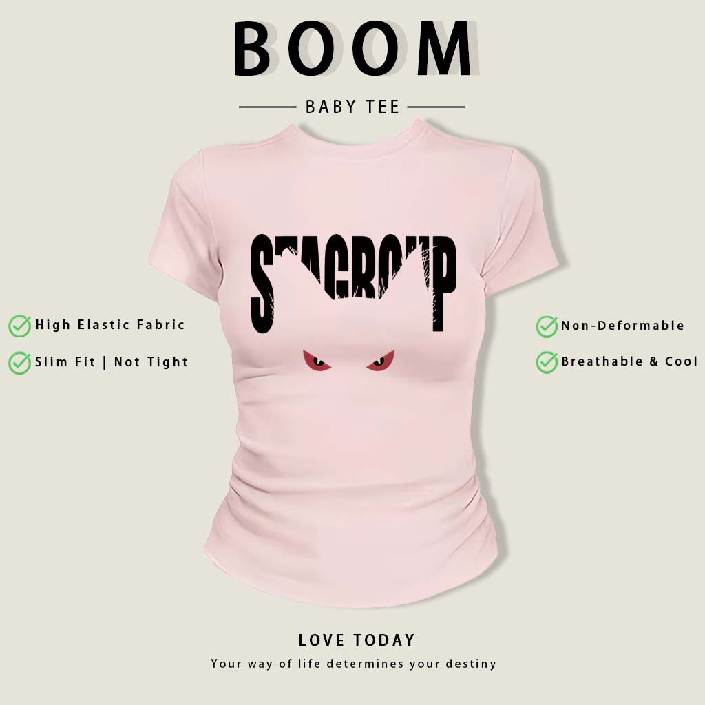 BOOM Áo Baby Tee Nữ Cotton Ôm Body-Áo Thun Ngắn Tay Y2K In Hình PhongCách Mùa Hè, Cổ Tròn Hàng Đầucách hàn quốc phongR03
