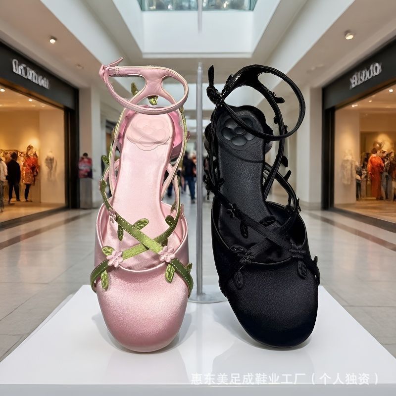 2 Màu Kích Thước Lớn 34-43 Mũi Sandal Nữ Gót Dày Nơ Chữ Thập Dây Đeo Mary Jane Ngọt Ngào Cổ Tích Phong Cách Hẹn Hò Mùa Hè Đi Làm 49LT