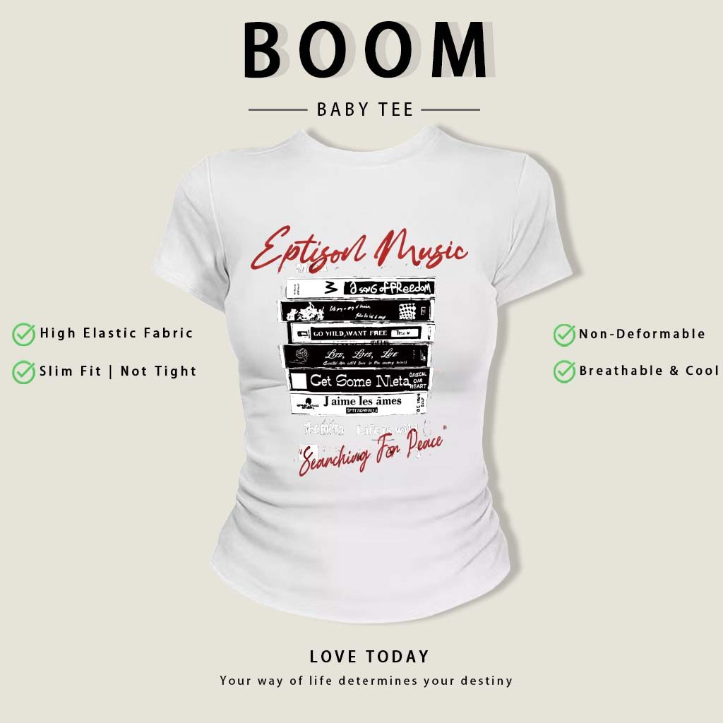 BOOM Áo Baby Tee Nữ Cotton Ôm Body-Áo Thun Ngắn Tay Y2K In Hình PhongCách Mùa Hè, Cổ Tròn Hàng Đầucách hàn quốc phongE37