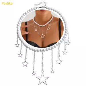 Vòng cổ chocker nữ với viên đá đính hạt đẹp và mặt dây chuyền hình ngôi sao