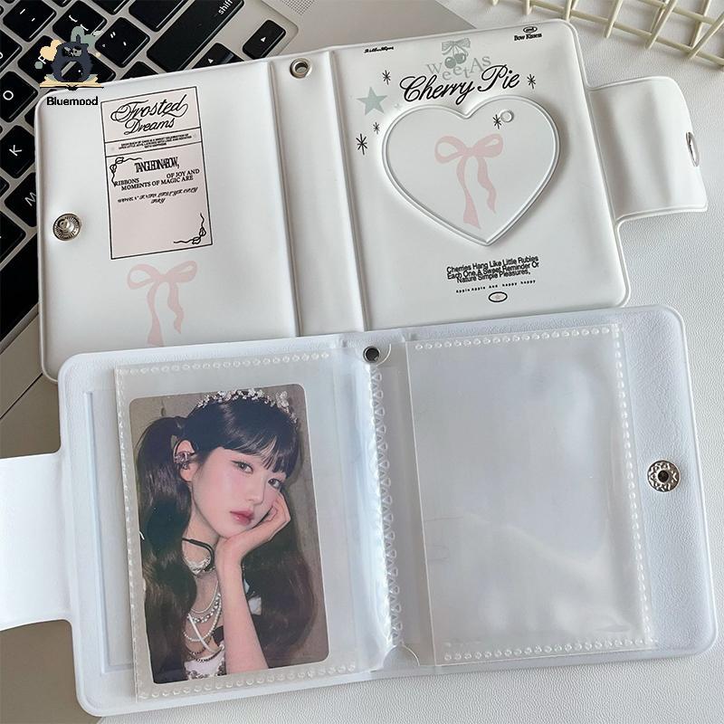 [Bluemood] Kpop Photocards Binder Sweet Bow Album Ảnh Mini Photocard Giá Đỡ 3 Inch Trái Tim Tình Yêu Hình Hộp Đựng Mới
