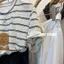 Áo Thun Ngắn Tay Phù Hợp Mùa Hè Cho Nữ, Họa Tiết Chó Con Và Sọc, Cổ Tròn, Plus Size