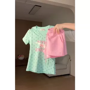 Bộ đồ đẹp độc đáo Đầu mùa xuân Bộ đồ đẹp khổng lồ dành cho nữ Áo thun ngắn tay Top màu hồng Quần thường ngày Bộ đồ hai mảnh