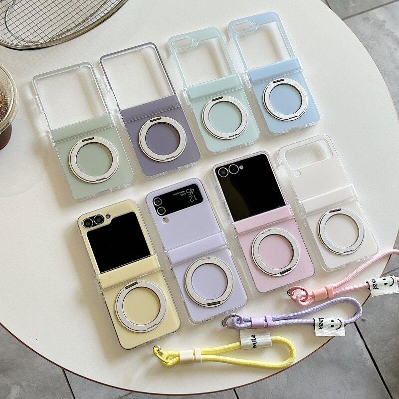 Thích Hợp Cho Samsung Galaxy ZFlip7 zflip6 Macaron Màu Xoay Giá Đỡ Ốp Lưng Điện Thoại Dây Gấp Vỏ Cứng Cho Z Flip 7 6 5 4 5G N3Flip Vỏ Bảo Vệ