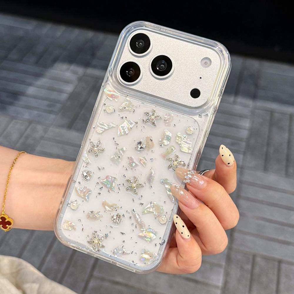 Ốp Điện Thoại Nhựa Vỏ Ngôi Sao Bạc 3D Cho iPhone 17 Pro Max 16 Plus 15 14 13 12 11 Vỏ Bảo Vệ Chống Sốc
