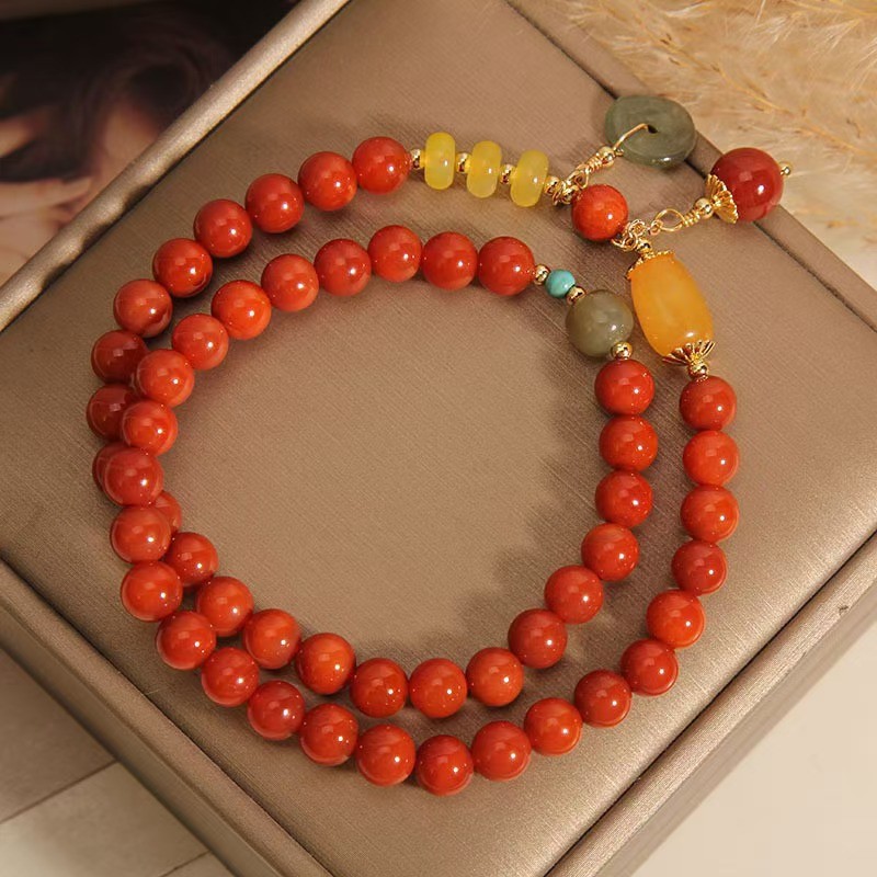 Mới Nam Đỏ Mã Não Nhiều Lớp Vòng Tay Vintage Sang Trọng Sáp Ong Khóa An Toàn Vòng Tròn Đôi Vòng Tay Thời Trang Ins Niche Tay Trang Sức Cho Nữ Người Bạn Thân Nhất