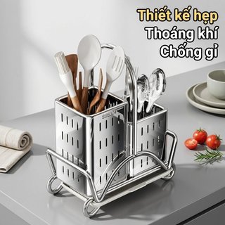 Thép không gỉ 304 Đũa Muỗng Giá Đỡ Ống Kép Khay Thoát Nước Chống Rỉ Nhà Bếp Tổ Chức