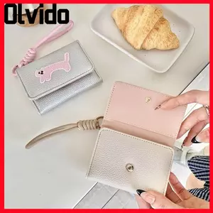 Ví đựng tiền xu OLVIDO, Ví Mini gấp di động, Hộp đựng thẻ tín dụng nhiều khe thêu mèo dễ thương gấp ba lần dành cho nữ