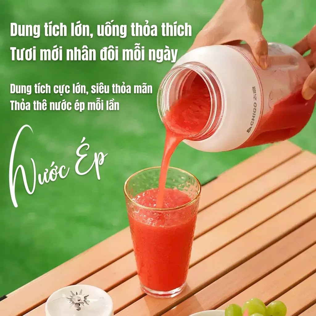 【🔥】Máy xay sinh tố Chigo chống nước toàn thân, dung tích lớn 600/1000ml, 38 lưỡi dao có thể xay đá, cốc tiện lợi mang đi