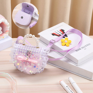 Túi xách cho bé gái – Nơ bướm, đính ngọc trai, phong cách công chúa, đeo chéo, xách tay, chất liệu dạ cao cấp, đi chơi