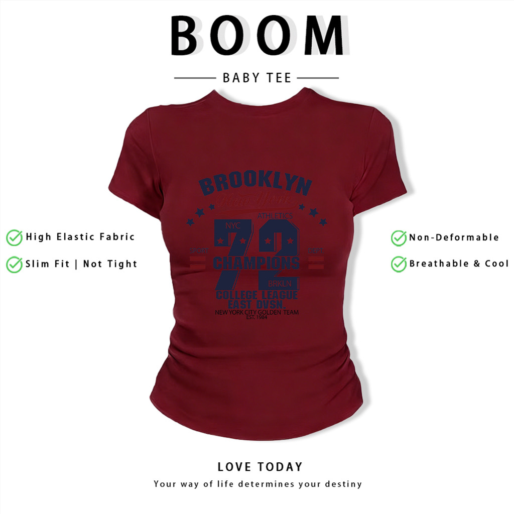 BOOM Áo Baby Tee Nữ Cotton Ôm Body-Áo Thun Ngắn Tay Y2K In Hình PhongCách Mùa Hè, Cổ Tròn Hàng Đầucách hàn quốc phongA87