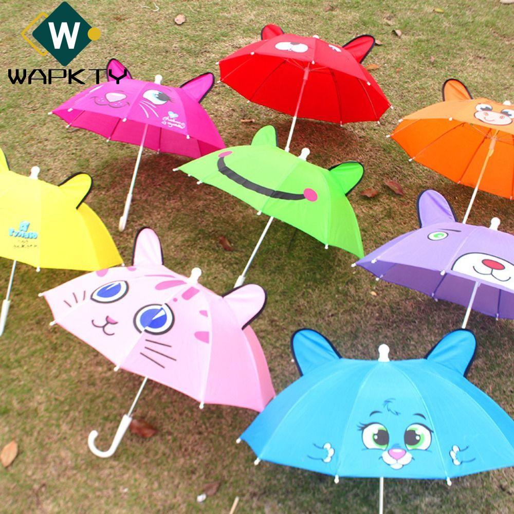 WAPKTY Baby Doll Rain Gear, Ô Trẻ Em Tay Cầm Dài Hoạt Hình, Mô Hình Tai Dễ Thương Nhiều Màu Họa Tiết Sáng Tạo Ô Trẻ Em 1-3 Tuổi