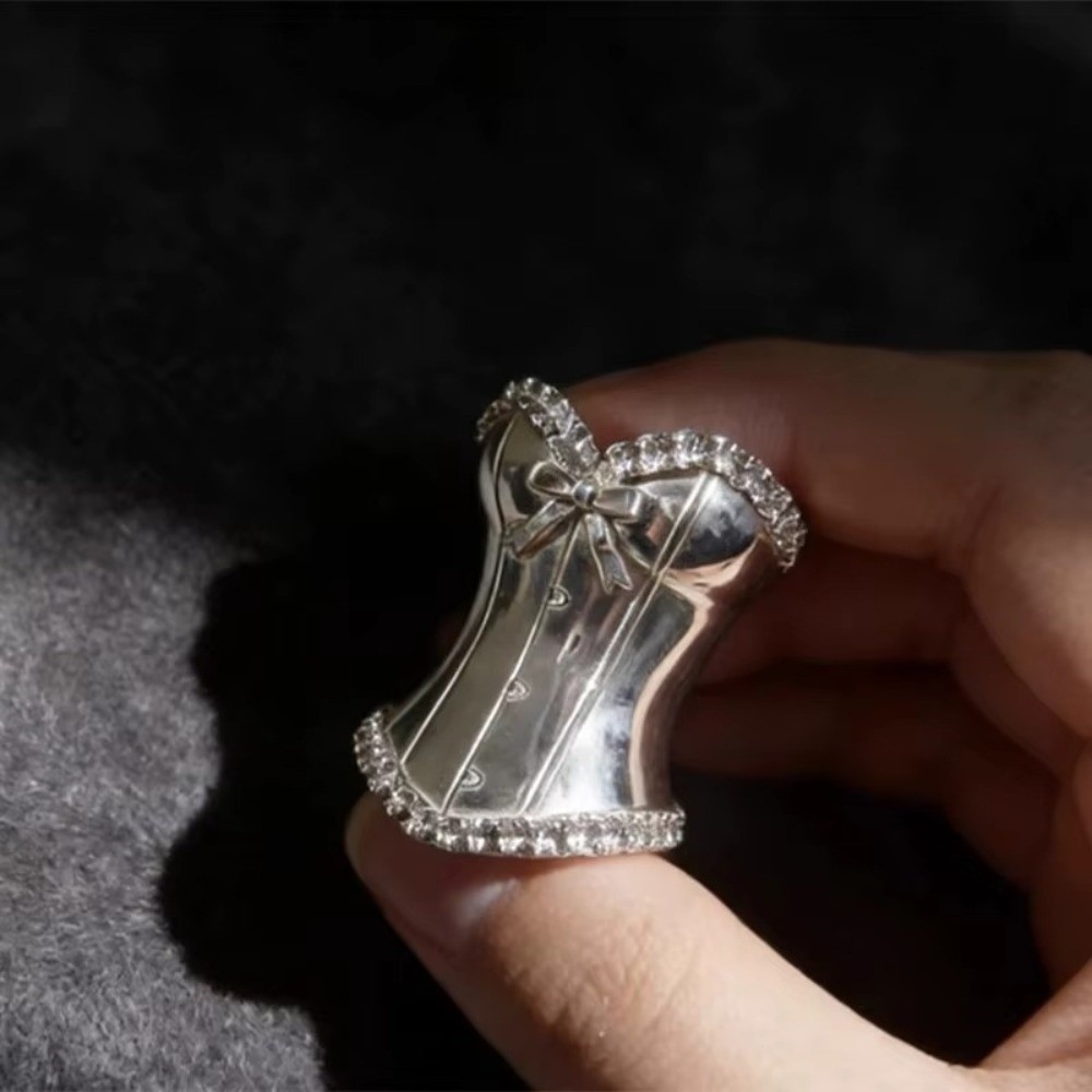 Nhẫn đeo tay IFANSIN, Nhẫn hình Corset có thể điều chỉnh hình học, Nhẫn công chúa nữ bằng kim loại thanh lịch dành cho nam nữ