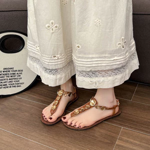 Dép xỏ ngón Bohemian dành cho nữ, thích hợp cho kỳ nghỉ và mặc ngoài trời, thiết kế mũi tròn