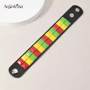 AqToCna Punk Hip-Hop Vuông Đinh Tán Da PU Vòng Tay Cho Nam Nữ Bule Dây Đeo Tay Vintage Trang Sức AqToCna