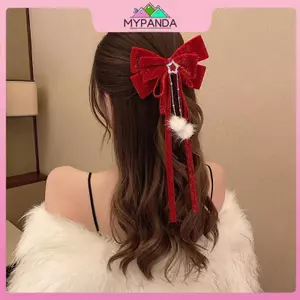 MYPANDA Đỏ Vàng Nhung Nơ Tóc Trang Trí Giáng Sinh Năm Mới Phụ Kiện Kẹp Tóc Cho Nữ Bé Gái.