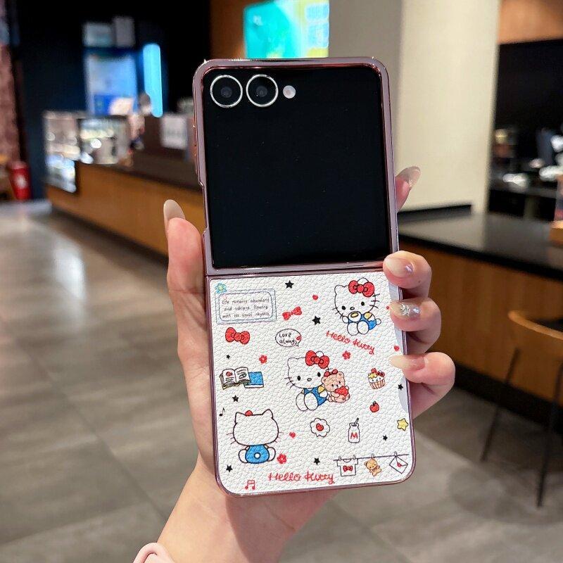 Thích Hợp Cho Samsung Galaxy ZFlip7 zflip6 Phim Hoạt Hình Mạ Điện KT Vỏ Điện Thoại Dây Gấp Vỏ Cứng Cho Z Flip 7 6 5 4 3 5G N3Flip MixFlip 2 Vỏ Bảo Vệ