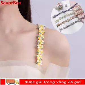 SAVORBOX Dây đeo áo ngực hoa, Dây đeo vai có thể điều chỉnh có thể tháo rời, Dây đeo vai hoa bằng vải Polyester chống trượt Váy dự tiệc cưới