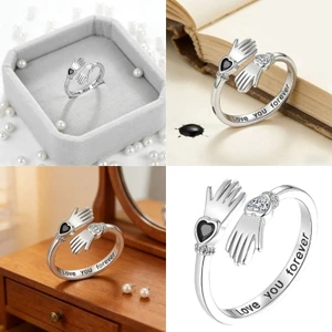 Nhẫn hứa hẹn hai tay độc đáo Yoo đính đá pha lê vừa vặn thoải mái