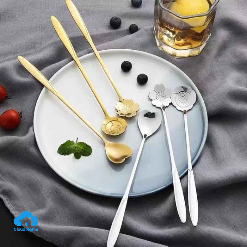 🌤️COD🌤️Thìa Pha Cà Phê Thép Không Gỉ Hình HOA Muỗng Pha Trà Ngũ Cốc Decor