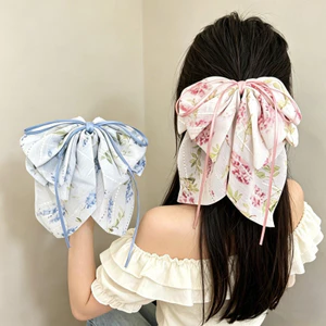 Vintage Boho Lụa Hoa Nơ Ruy Băng Kẹp Tóc Cá Sấu Móng Vuốt Kẹp Cho Tóc Dày Thẩm Mỹ Mũ
