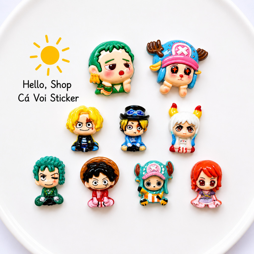 Set Charm Đảo Hải Tặc One Piece Ngồi Mini Chibi Cao Cấp – Luffy Zoro Sanji Usopp Chopper Yamato Nami  gắn dép Croc