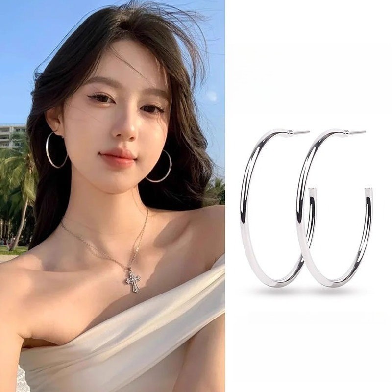 Thời Trang Phong Cách Mới Đơn Giản Bông Tai Tròn Hàn Quốc Tất Cả Trận Đấu Vòng Trơn Bông Tai Nữ