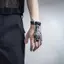 AqToCna Steampunk Đầu Lâu Ngón Tay Da PU Vòng Tay Dành Cho Nam Gothic Màu Bạc Liên Kết Dây Chuyền Vòng Tay Lắc Tay Ro Halloween AqToCna