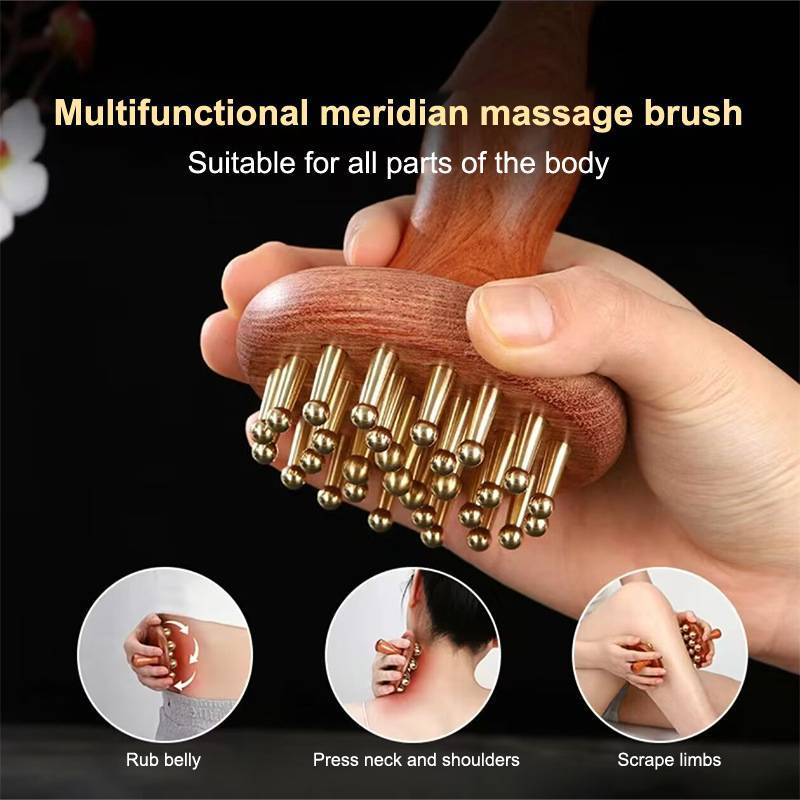 HFSHY Đồng Hạt Massage Gua Sha Lược Kinh Tuyến Bàn Chải Chống Tĩnh Điện Tay Cầm Điểm Massage Bàn Chải Bền Trung Quốc SPA Acupoint Massage Dụng Cụ VN