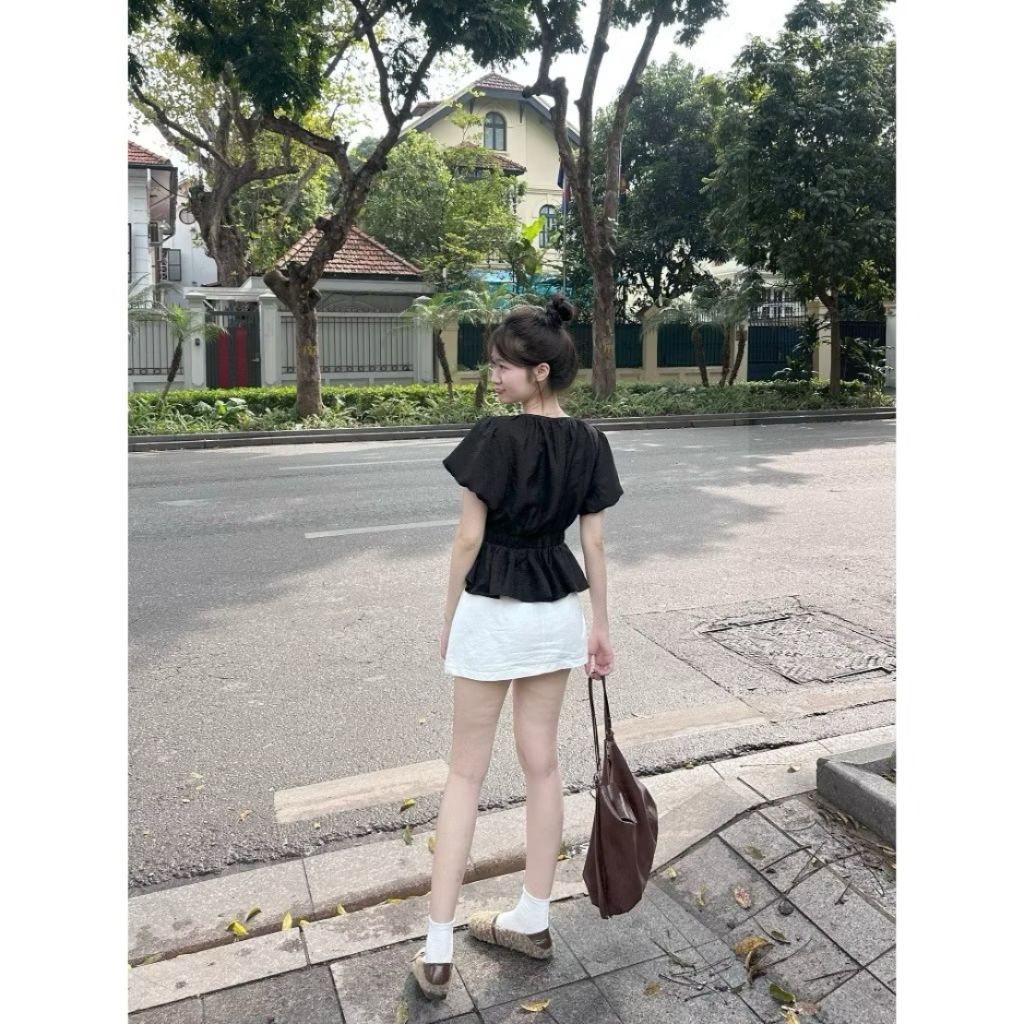 Áo Sơ Mi Cộc Tay Cổ Tròn Tay Bồng Chun Lưng A855 - SamHi Closet