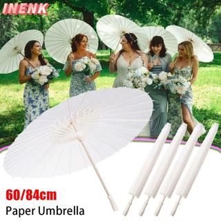 INENK 1 Chiếc Ô Giấy, DIY Handmade Dia 60 / 84cm Đồ Dùng Cưới, Tay Cầm Dài Trống Truyền Thống Trắng Đạo Cụ Chụp Ảnh Cho Tiệc Cưới Kỷ Niệm