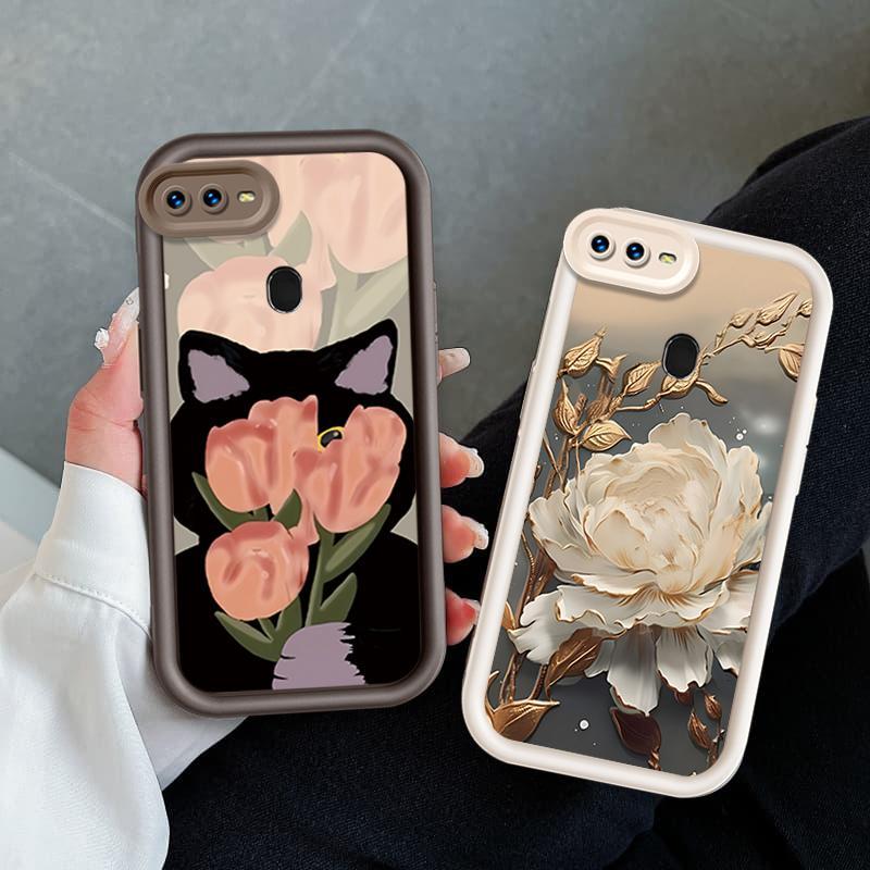 Ốp Lưng Cho OPPO A5S A7 A12 A11K Hoạt Hình Silicone Bé Gái Mềm TPU Hoa Tulip Thiên Thần Mắt Chống Sốc Ốp Lưng Điện Thoại