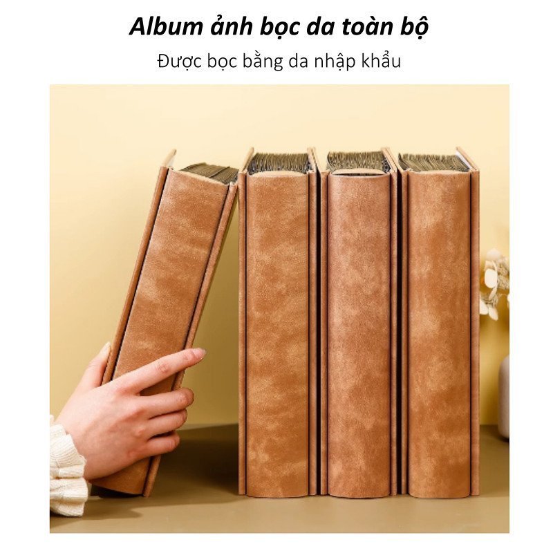 Album ảnh đựng 400 ảnh, chống thấm nước và bền chắc, bìa da PU cao cấp, thiết kế dập nổi vàng "Cây Hạnh Phúc" tinh tế.