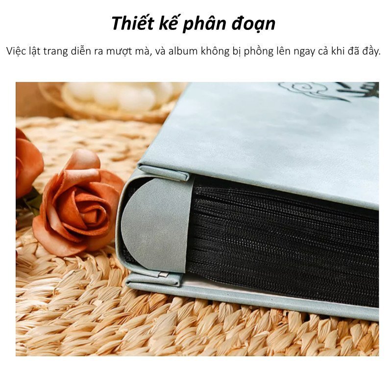 Album ảnh đựng 400 ảnh, chống thấm nước và bền chắc, bìa da PU cao cấp, thiết kế dập nổi vàng "Cây Hạnh Phúc" tinh tế.