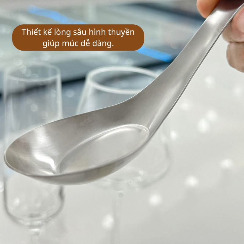 Thìa Inox 304 Lòng Sâu Hình Thuyền KOOBEE – Bề Mặt Mờ, Viền Mịn, Đế Phẳng Tự Đứng, Múc Cơm Canh Súp Tiện Lợi | 378